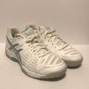 ASICS Gel Dedicate 4 White and Teal Athletic Tennis Shoes